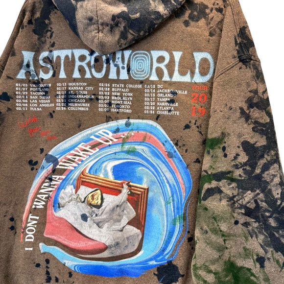 Travis Scott 2019 AstroWorld Wish You Were Here Brown Thrashed Tour Hoodie L - Picture 4 of 10